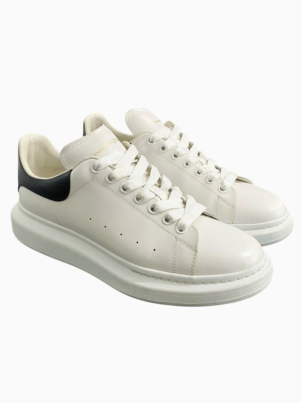 Alexander McQueen White Leather Sneakers with Black Heel Tab
